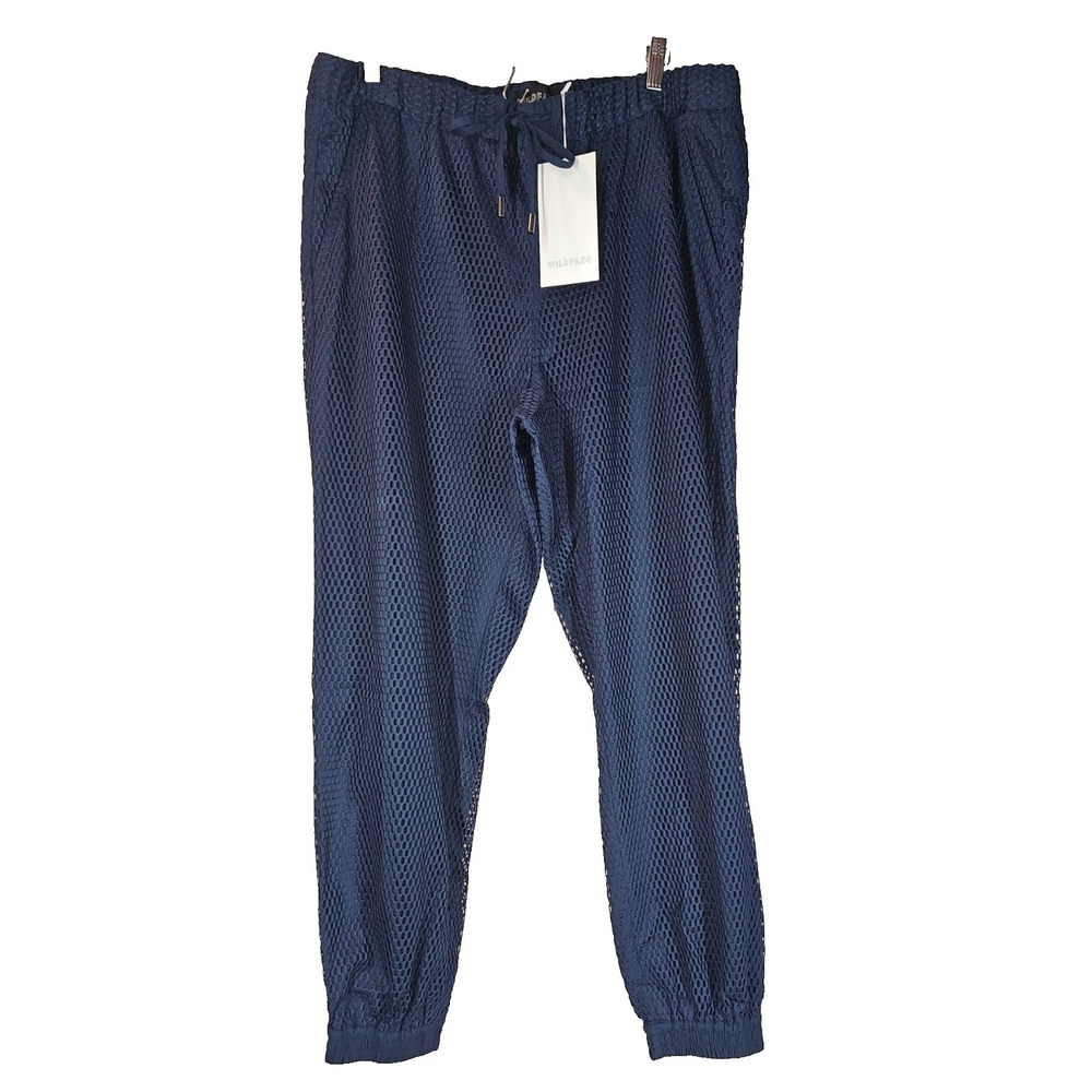 Wildfang Empower Mesh Drawstring Pants NWT Size XL Navy Blue Jogger